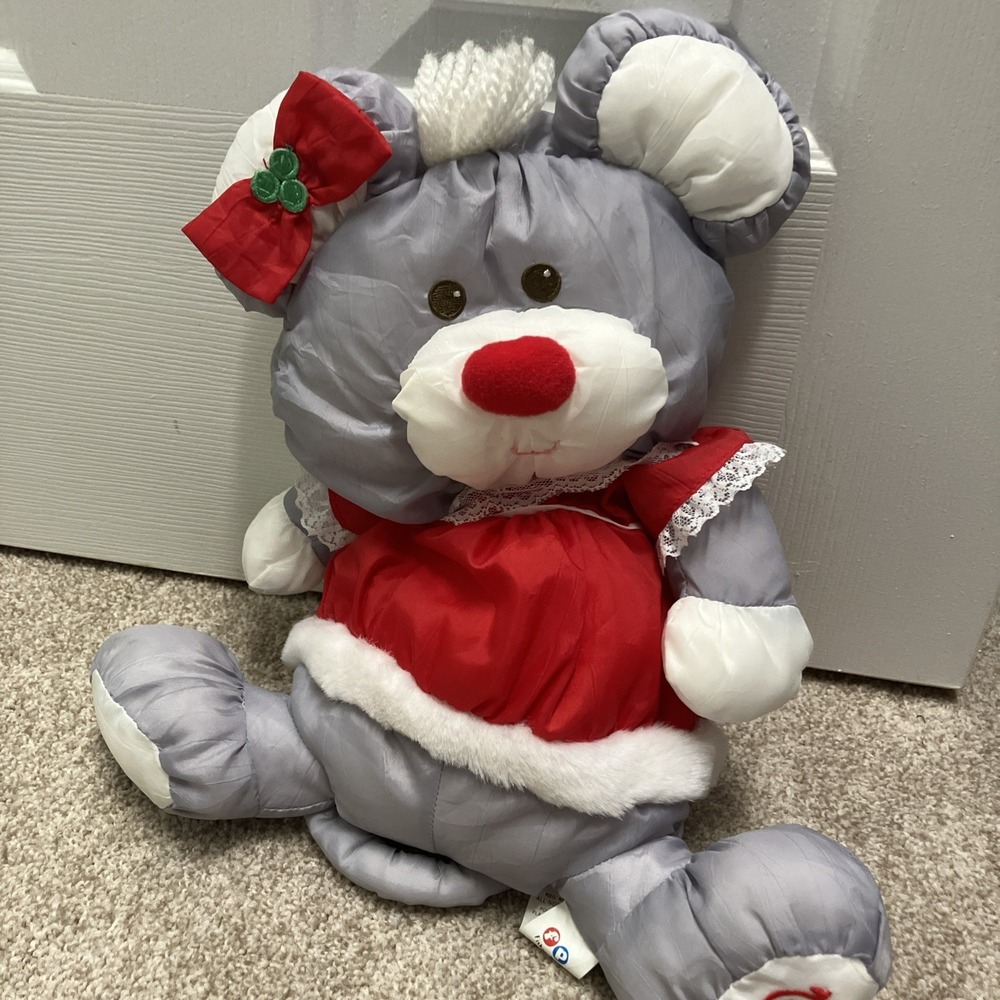 Vintage 1988 Fisher Price Puffalump Gray Santa Claus Christmas Mouse